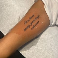 a person with a tattoo on their arm that says, all in there things you don't know will come