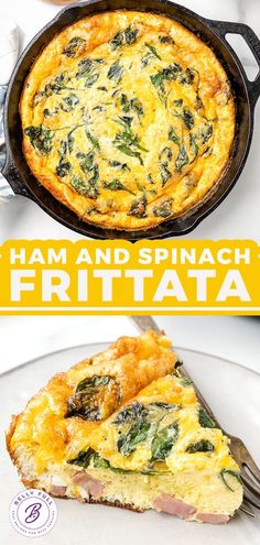 two different types of frittata with spinach and spinach toppings on them