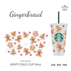 a starbucks cup with gingerbread cookies on it