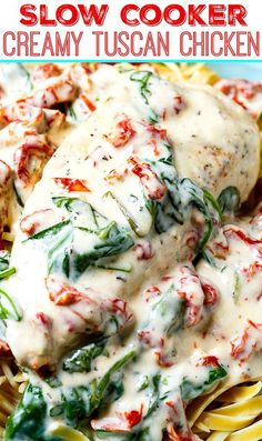 this slow cooker creamy tuscan chicken is so easy to make