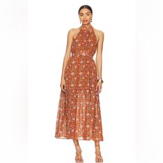 New With Tags Orange Maxi Dress For Dress Down Occasions, Orange Floral Print Casual Midi Dress, Flowy Orange Midi Dress, Marigold Dress, Eyelet Maxi Dress, Max Dress, Grey Maxi, Organic Cotton Dress, Ankle Dress