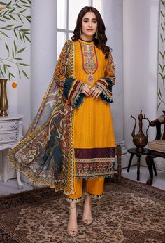 Adan's Libas Yellow Almond Chikankari Lawn 2022 Original brand suit fabric and photography lite diffrance in actual print. Festival Embroidered Lawn Suit, Yellow Lawn Suit With Printed Motifs For Diwali, Diwali Yellow Lawn Suit With Printed Motifs, Festive Yellow Unstitched Suit With Printed Motifs, Festive Unstitched Yellow Suit With Printed Motifs, Yellow Traditional Wear With Printed Motifs In Mulmul, Unstitched Orange Traditional Wear With Printed Motifs, Georgette Lawn Suit With Printed Motifs For Festivals, Traditional Yellow Mulmul Lawn Suit