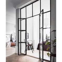 double iron french door with two sidelights and transom Interior Glass Doors Ideas, French Double Doors, Glass Partition Wall, Office Partitions, Glass Doors Interior, Glass Partition, Sliding Doors Interior, Partition Wall, French Door