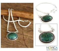 Chrysocolla choker, 'Mystical Medallion' - Sterling Silver Pendant Chrysocolla Necklace Wire Jewelry Patterns, Uk Christmas, Sterling Silver Choker, Green Things, Green Pendant, Gold And Silver Bracelets, Necklaces Pendant, Green Pendants, Blue Pendant