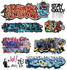 graffiti written on the side of a wall with different colors and shapes, including letters