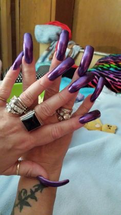 90s Nails, Purple Acrylic Nails, Her Nails, School Nails, Long Acrylic, Nails Only, Long Square Acrylic Nails