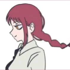 an anime character with red hair wearing a white shirt and black tie, looking to the side