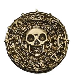 a gold plate with a skull and stars on the front, surrounded by smaller skulls