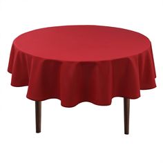 a round table with a red cloth on it