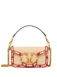 beige/multicolour raffia VLogo Signature crystal embellishment bead embellishment faux-pearl embellishment foldover top with magnetic fastening single detachable top handle detachable sliding chain-link shoulder strap main compartment internal slip pocket internal logo stamp cotton lining Embroidered Shoulder Bag, Valentino Bags, Fine Watches, Logo Stamp, Valentino Garavani, Mini Bag, Faux Pearl, Bucket Bag