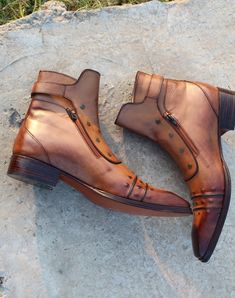 Crafted Leather Classic Dress Shoes Brown Leather Ankle High Jodhpur Buckle Boot with Zipper and Button on Storenvy Luxury Formal Chukka Boots With Brogue Detailing, Buckle Dress, Buckle Boot, Quality Leather Boots, Dress Boot, Jodhpur Boots, Gentleman Shoes, Custom Design Shoes, Brown Dress Shoes