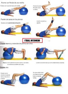 a man is doing exercises on an exercise ball with the instructions to do it in spanish