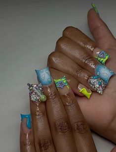 follow for more Teal French Tip Nails, Junk Nails, Acrylic Nail Set