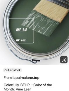 a green paint can with a brush in it and the words, wine leaf from lapalane top