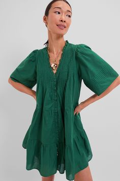 Emerald Renata Solid Shortsleeve Dress Emerson Fry, India Dress, Bold Necklace, Sea New York, Cocktail Attire, Eyelet Dress, Pullover Sweatshirts, Fall Trends, Ruffle Trim