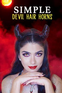 Hair Horns Tutorial, Devil Hairstyles Halloween, Womens Demon Costume, Devil Hairstyles, Diy Devil Costume Women, Scary Devil Makeup, Devil Costume Diy, Horn Hairstyle, Horns Hairstyle