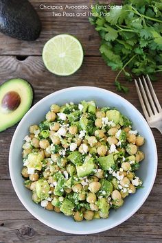 a bowl of food with broccoli, chickpea and feta salad