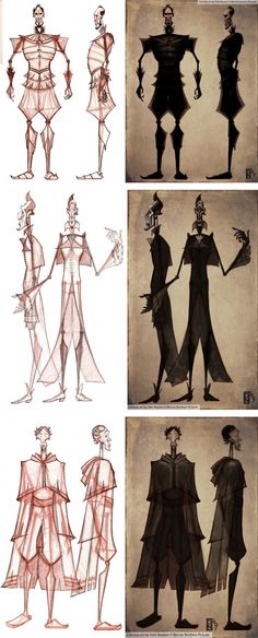 several sketches of different types of costumes