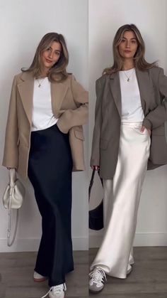 Sneakers Inspiration, Long Silk Skirt, Sleek Chic, Chique Outfits, Neue Outfits