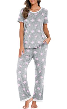 PRICES MAY VARY. 【Material】：95% Rayon + 5% Spandex, soft and lightweight to wear. 【Features】: The super soft pajamas set for women is classy, comfortable, and durable. Comfort and style come together perfectly with this pjs that has contrast color trimmed at the neck, pants hem. And the pant is designed with an elastic waistband and and side pockets. It's so suitable for you, provide you the max freedom and relaxing. 【Feelings】: Our pajama sets are very classic and the fit is perfectly relaxed a Comfortable Pajama Party Sets With Long Pants, Comfortable Long Pants Sets For Pajama Party, Comfortable Sleepwear Long Pants For Sleepover, Comfortable Long Pants Sleepwear, Comfortable Long Pants Sleepwear For Pajama Party, Super Soft Cotton Sleepwear, Super Soft Comfortable Cotton Sleepwear, Super Soft Pink Sleepwear For Loungewear, Super Soft Comfortable Sleepwear