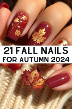 Nail Ideas Short Design, Fall Leaves Nails Acrylic, Beautiful Fall Nails Design, Autumn Leaf Nail Art, Autumn Nails 2024 Short, Nail Art Autumn 2024, Gel X Nail Ideas Almond, Short Fall Square Nails, Nail Art For Almond Nails