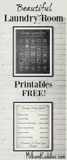 a white brick wall with the words beautiful laundry room printables free