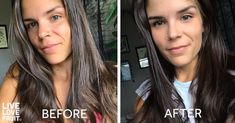 comparison of hair before and after dying with henna and indigo. Lighter hair on the left and darker brown hair on the right. Coffee Hair Dye, How To Dye Hair, Brown Henna, Coffee Hair, Lighter Hair, Natural Alternatives, Black Henna, Dye Hair, Henna Hair