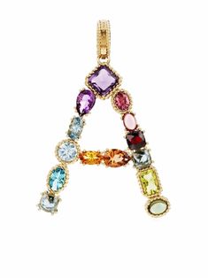 18kt yellow gold 18kt yellow gold A initial pendant from DOLCE & GABBANA featuring engraved logo, tourmaline, garnet, quartz, peridot, amethyst, rhodolite, citrine and topaz. | Dolce & Gabbana 18kt yellow gold A initial pendant Dolce Gabbana Jewelry, A Initial, Gold Engraving, Dolce E Gabbana, Engraved Logo, Initial Pendant, Dainty Jewelry, Cleaning Jewelry, Pink Tourmaline