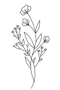 a black and white line drawing of flowers