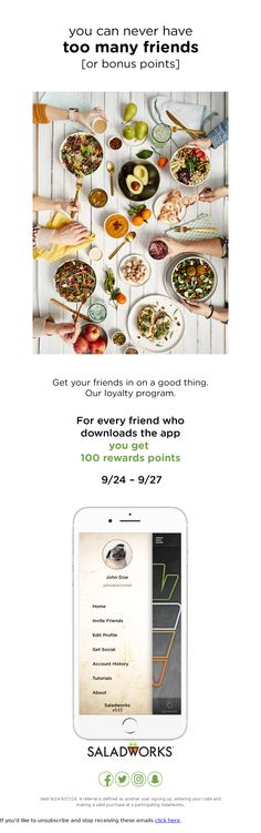 an advertisement for salad works with the words, you can never have too many friends