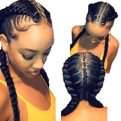 French Braids Hairstyles, Braids Goddess, Black Ponytail, 2 Braids, Cornrow Braids, Dutch Braids, Braid Wig