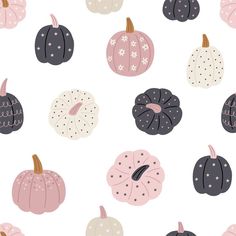 a bunch of different types of pumpkins on a white background with stars and dots