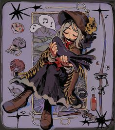 a drawing of a woman in a witch costume