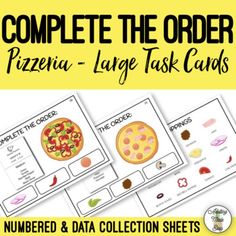 the complete pizza task cards with numbers and data collection sheets to help students learn how to use