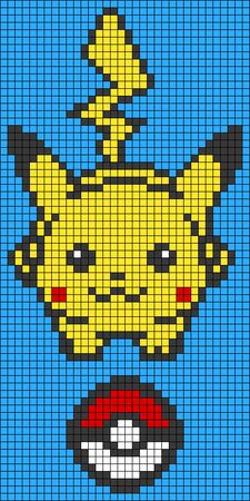 a pixellated image of a pikachu face on a blue and yellow background