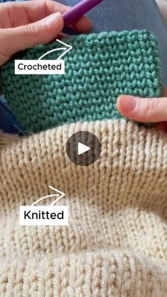 two hands are knitting on the back of a knitted sweater, and another hand is holding a crochet hook