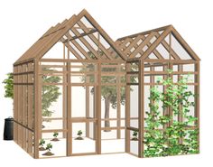 an image of a greenhouse with plants growing in the house's roof and walls