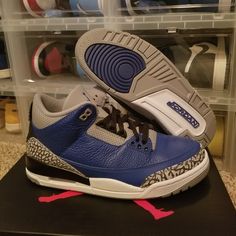 Brand New In From Nike And Into My Archives - Cement 3's In A Royal Blue Colorway Men's Size 8.5 / Women's Size 10 Sure To Be A Classic! Comes With 3 Sets Of Laces Blk, Wht, Blu Ct8532-400 Blue Air Jordan 4 Sports Shoes With Branded Insole, Air Jordan 4 With Speckled Midsole For Sports, Sporty Air Jordan 4 With Speckled Midsole For Sports, Air Jordan 4 High-top With Speckled Midsole For Sports, Air Jordan 4 Low-top With Speckled Midsole For Sports, Blue Air Jordan 4 With Branded Insole For Sports, Casual Blue Air Jordan 4 With Air Max Cushioning, Blue Custom Sneakers With Speckled Midsole For Sports, Blue Leather Jordan Shoes With Air Max Cushioning