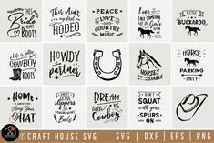 12 horse svg files for silhouette, cut and crict designs with the words home is where the heart is