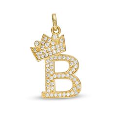 This cubic zirconia "B" initial with crown necklace charm is fashioned in 10K gold. Add this charm to your favorite chain (sold separately). B Initial, Chain Layering, Jewelry Piercing, Crown Necklace, Dainty Pendant, Gold Charms, Gold Letter, Gold Initial, Necklace Charm