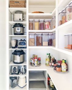 an organized pantry with lots of food items