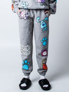 Puff print graphics on legs Drawstring waist Side pockets Banded cuffs Relaxed unisex fit and sizing Fleece 80% Cotton, 20% Polyester Imported Dumbgood Exclusive Officially Licensed Blue's Clues Merchandise Geeky Fashion, Gray Sweatpants, Blue's Clues, Printed Sweatpants, Short Acrylic, Puff Print, Blues Clues, Fleece Joggers, Nails Designs