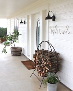 the front porch is clean and ready to be used as a firewood storage area