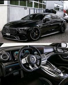 the inside and outside view of a black mercedes c - class coupe with chrome wheels