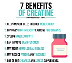 the 7 benefits of creatine are shown in this info sheet, which includes information