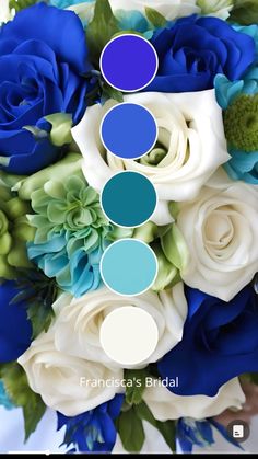 a bouquet with blue and white flowers is shown in this image, the colors are different