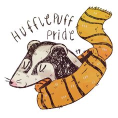 a drawing of a raccoon wrapped in a banana with the words haffe puff pride on it