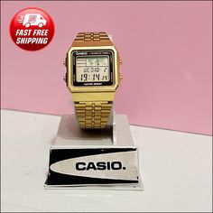 Title; Beautiful CASIO A500W World Time Gold Retro watch vintage casual square Very good condition    ⭐⭐  It is a very special model of Casio. ✔️ ✈🎁 Fast shipping UPS Express (Europe 2-3 days) (America 3-5 days) (Australia 5-8 days) (Canada-4-8 days) ⏰  CASIO A500W World Time ✔️  Bezel Color : Gold Tone ✔️  Movement : Quartz ✔️  Year Manufactured : 1980-1989 ✔️  Reference Number : A500W ✔️  Brand :Casio ✔️  Case Color : Gold Color ✔️  Department : Unisex Adult ✔️  Type : Wristwatch ✔️   Band Color : Gold Color ✔️   Band Material : Stainless Steel ✔️   Watch Shape :Square ✔️  Style :Casual, Classic ✔️  Features : Alarm, Stopwatch, Timer, World Time ✔️  Case Size : 36±37 mm ✔️  Display : Digital CASIO A500W World Time You can see all the details in the pictures. I also added a video for you Retro Watches, Watch Vintage, Color Bands, Tin Boxes, Vintage Casual, Steel Watch, 8 Days, Stainless Steel Watch, Wristwatch Men