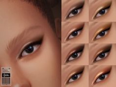 an image of the eyes of a woman with different makeup colors and haircuts