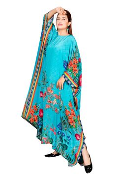 silk boat neck, plus size kaftan Floral Print Long draped sleeves, and a long length --------------------------------One Size Fits All (Small to 8XL) Fabric :- 100% Silk (NON SHEER) Available Length Kaftan 55” (139.7cm) from shoulder to hem, Model Height is wearing size M, tallness (5feet11) Available Bust up to 55” (139.7cm) Available Waist up to 55” (139.7cm) Available Hips up to 55” (139.7cm) --------------------------------FREE Customization service- Cut shorter or keep longer to reach the f Silk Beach Dress, Silk Kaftan Dress, Plus Size Kaftan, Kaftan Gown, Beach Caftan, Beach Party Dress, Resort Wear For Women, Kaftan Maxi Dress, Turquoise Print